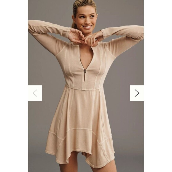 Daily Practice Anthropologie Sz M Play it Cool Sporty Tan Sporty Ribbed Dress - Picture 1 of 10